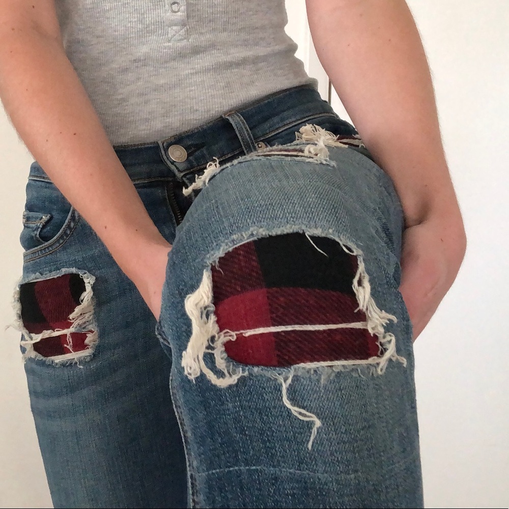 Rag & Bone jeans with flannel patches